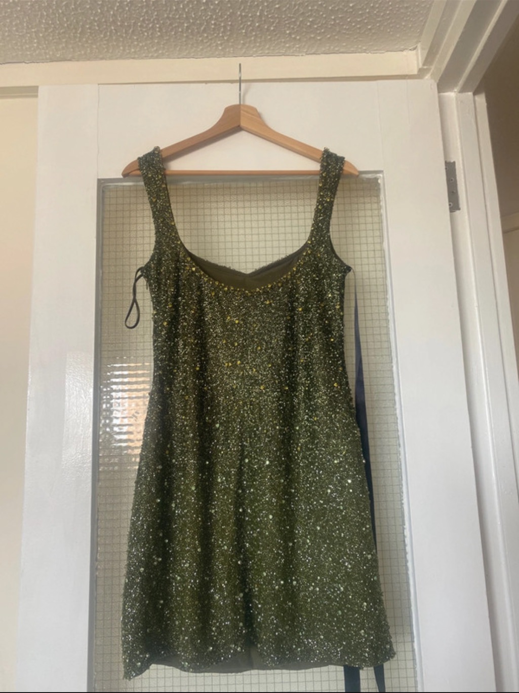 Olive Green Embellished Square-Neck Mini Dress — image 5 of 5